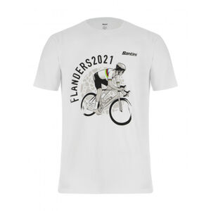 SANTINI Cyklistické triko s krátkým rukávem - UCI FLANDERS RIDER - bílá L