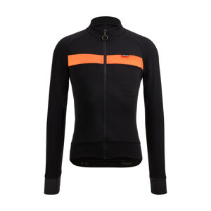 SANTINI Cyklistický dres s dlouhým rukávem zimní - ADAPT WOOL - černá/oranžová 2XL